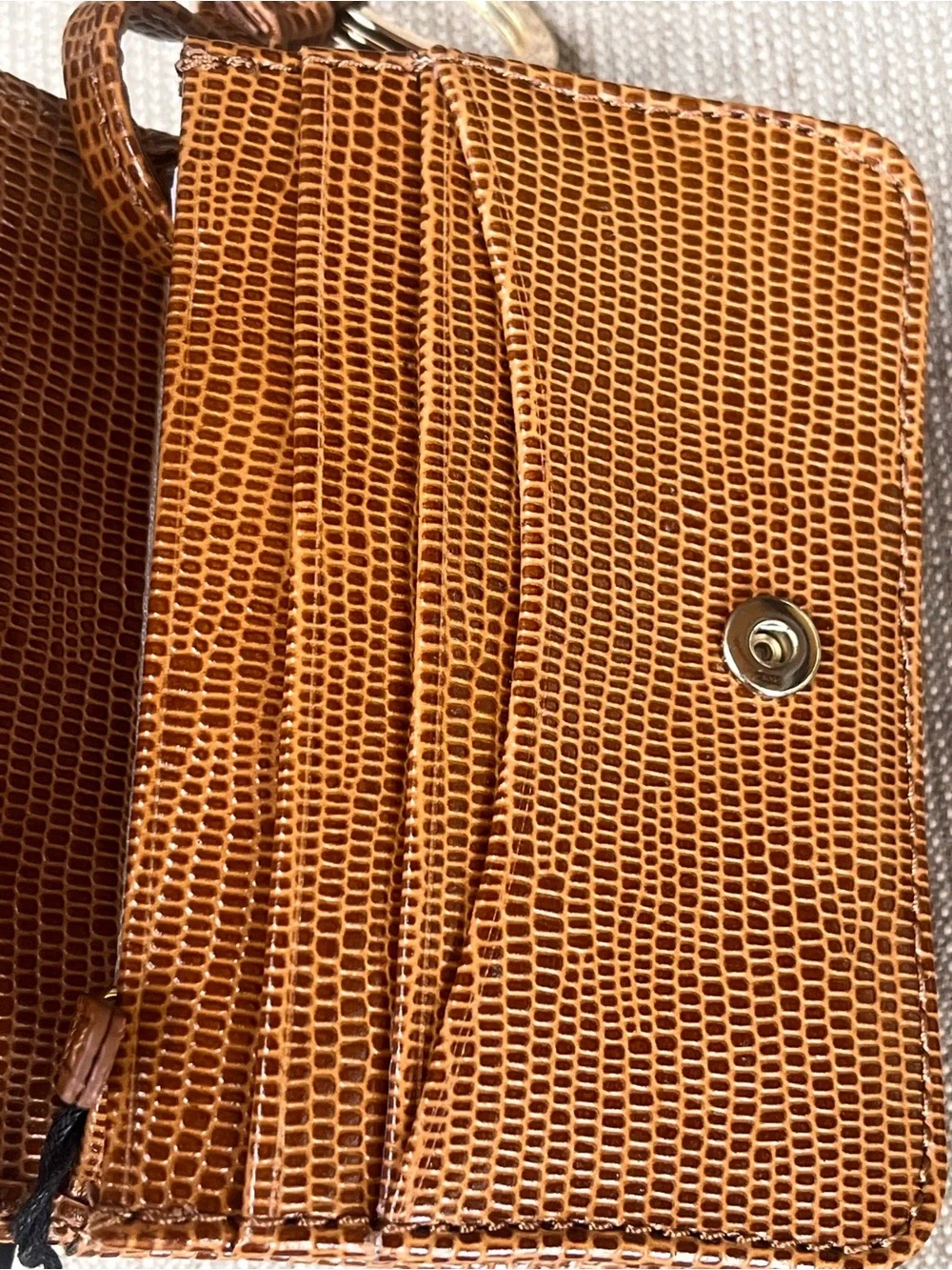 NWT Brahmin MiNI KEY in TOBACCO ALL OVER LIZARD Wallet